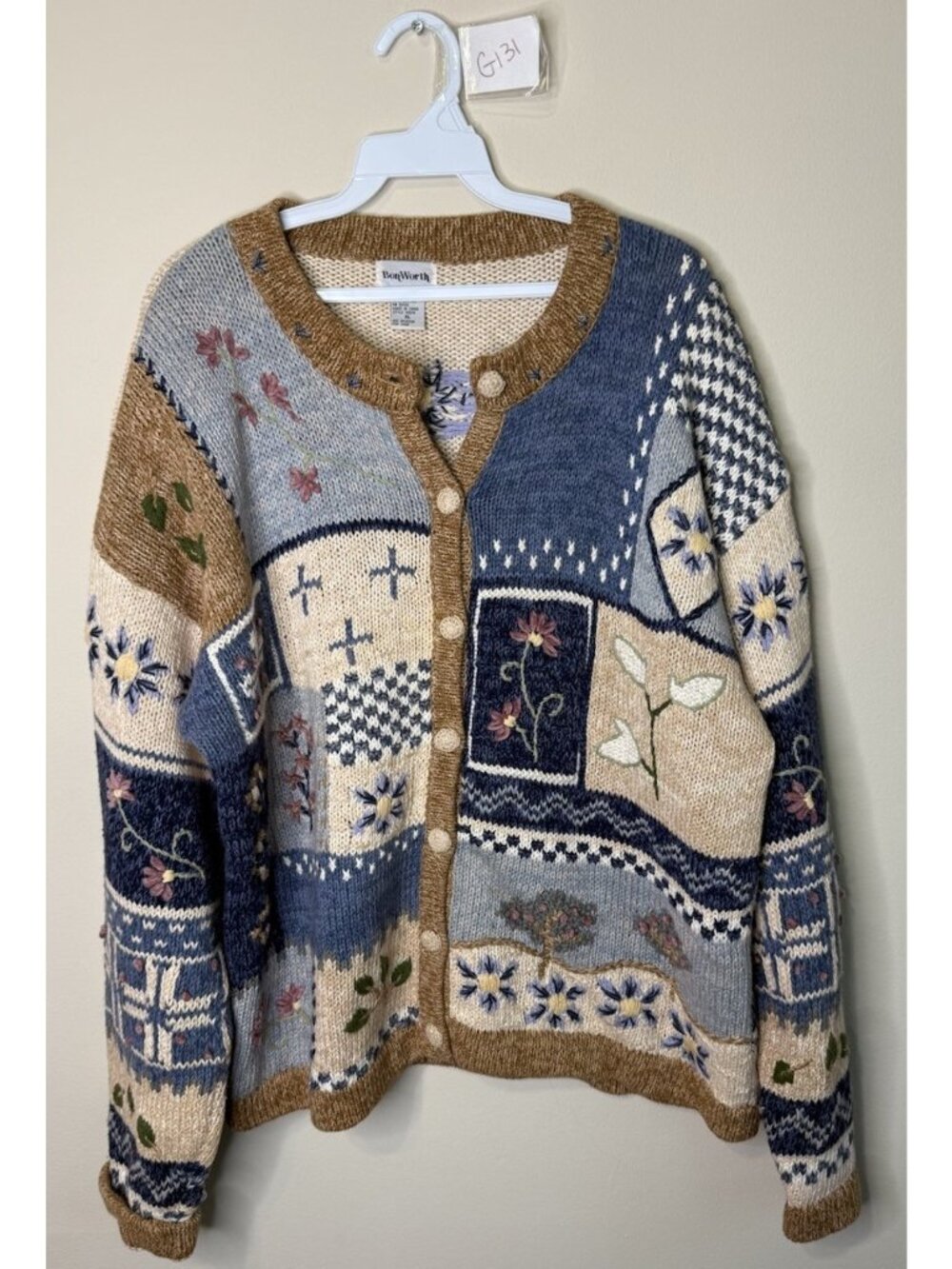 Vintage 90s Patchwork Cardigan Sweater Nature Floral Coattagecore
